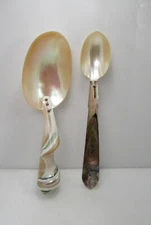 Natural Turbo Sea Shell Caviar MOP & Abalone Serving Spoon Handmade Set 2