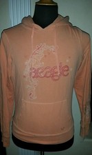 American Eagle Athletic Jr.M Lt. Orange Pouch Hoodie floral hearts embroidered