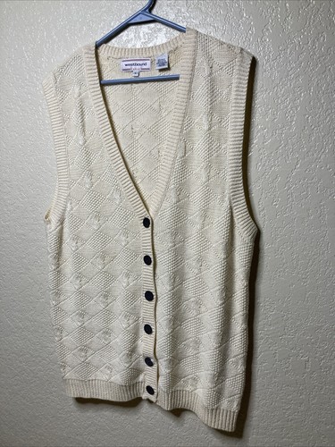 Vintage Westbound Sweater Vest Womens Large Creamy Beige Knit Button Front - Picture 2 of 10