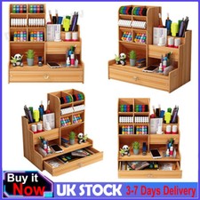 Office Study Desk Wooden Pen Pencil Storage Holder Organizer Box Storage Case UK