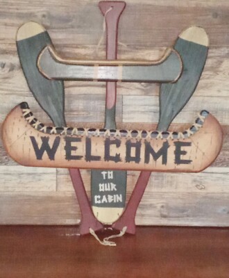 Wall Art Decor - Welcome to Our Cabin Sign - Wood Rustic  21''H x 19''L x 1''W