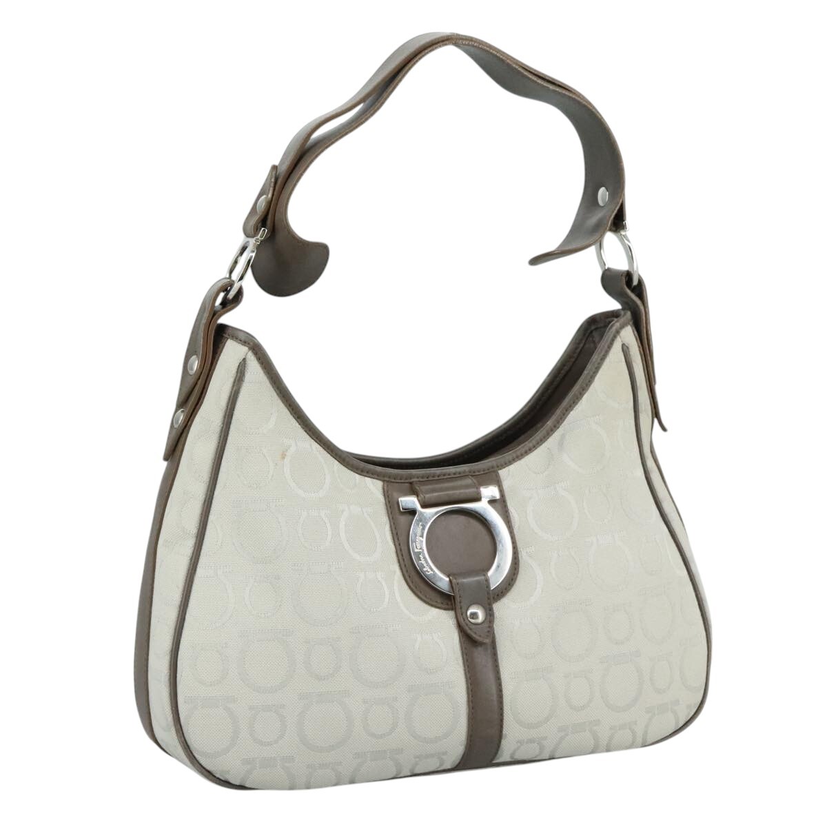 【SALVATORE FERRAGAMO】GANCINI SHOULDER BAG Salvatore Ferragamo Gancini Shoulder Bag Canvas Gray Auth