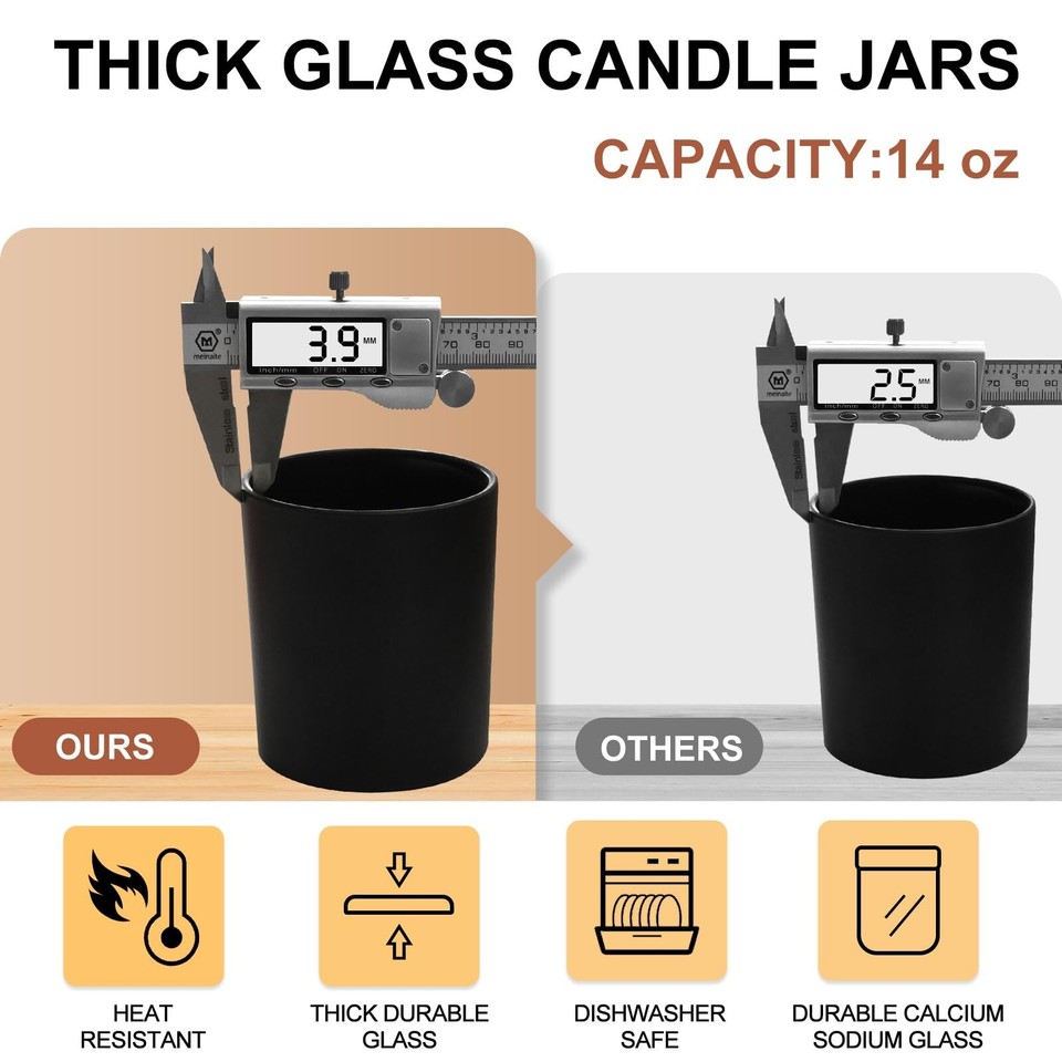 SHOWIN 14 OZ Thick Candle Jars for Making Candles 12 Pcs, 3 Wick Empty