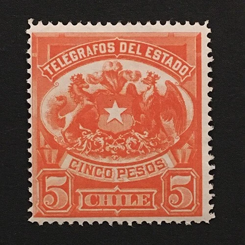 Chile 1883 telegraph stamp MNH ** 5 pesos Telegrafos Del Estado - Picture 1 of 1