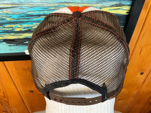 Lucky Stripe Orange Brown White Hat Mesh Trucker Baseball Brimmed Snap Back - Picture 7 of 13
