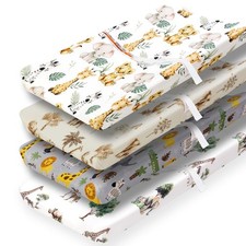 4 Pack Safari Jungle Animals Neutral Unisex Fitted Nursery Baby Sheets Set Ma...