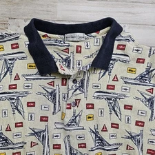 AFTCO Shirt Mens 2XL Bluewater Wear All Over Print Fishing Boats Fish Retro Y2K