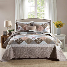 Oversized 3-Piece Super King Quilt Set - Reversible Soft Bedspread  Shams