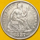 1887-S U.S. SEATED LIBERTY SILVER DIME 10c COIN (AU-About Uncirculated)
