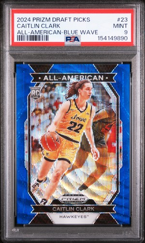 2024 PANINI PRIZM DRAFT PICKS ALL-AMERICAN BLUE WAVE CAITLIN CLARK RC /249 PSA 9