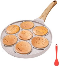 Smiley Face Pancake Pan 26cm White Non Stick 7 Hole Mini Pancake Maker Induction