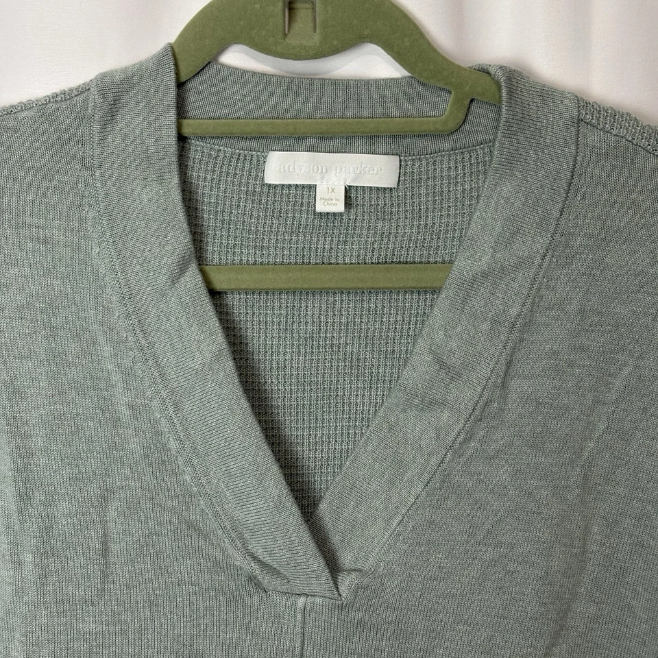 Adyson Parker Mujer 1X Túnica Azul Verde Aqua Cuello Suéter Minimalista Acogedor Suave Foto 2 de 4