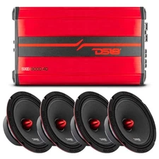 DS18 4x X8.4BM 8" Midrange 2200W 4 Ohm Speakers w/ Red 3000W 4 Channel Amplifier