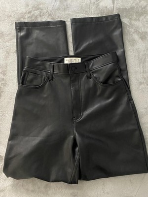 Abercrombie & Fitch Faux Leather Pants Sz 4 Black 90s Straight Punk Rock Edgy