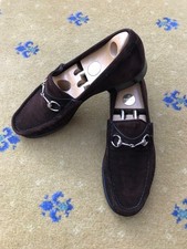 Gucci Loafers Shoes Suede Brown Silver Horsebit Buckle Mens UK 10 US 10.5 EU 44