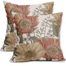Vintage Flower Throw Pillow Covers 20x20 Brown Rust Colored Floral Botanical ...