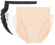 Breezies Set of 3 Natural Curves Lace Hi-Cut Briefs Large Basic A647772 12945