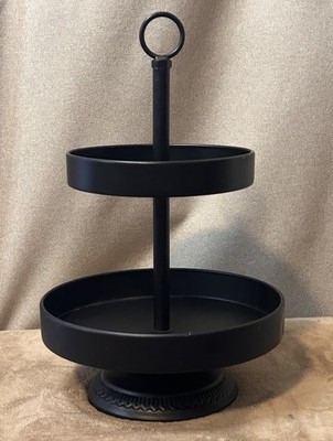 Modern Rustic Farmhouse Matte Black 2-Tier Metal Serving Tray Stand