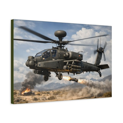 #ad AH 64 Apache Attack Helicopter Matte Canvas Ready To Hang Military Aircraft $70.00