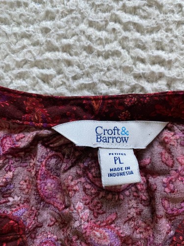 Croft & Barrow Damen Viskose Paisley 3/4 Ärmel Henley Bluse rot Petite PL - Bild 5 von 8