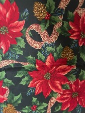 Cranston VIP Cotton Christmas Fabric Poinsettias Holly 3 Yds 7 In X 60 In