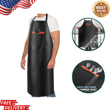 Waterproof Heavy-Duty Vinyl Apron with Pocket, Adjustable Long Rubber Apron for.