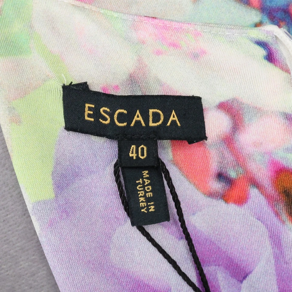 Vestido Escada Mujer 10 EE. UU. 40 UE Verde Lavanda Floral Elastizado Tejido Forrado Cremallera Nuevo Foto 3 de 4