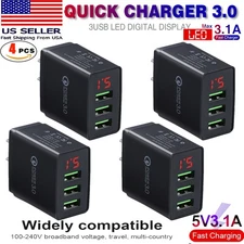 4 Pcs 3 Port Fast Hub Wall Charger Quick QC 3.0 USB Power Charge Adapter US Plug