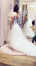 Weißes Brautkleid A-Linie V-Ausschnitt ärme...