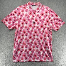 Bad Birdie Polo Shirt Mens Medium Pink Floral Print Golf Performance Stretch