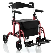 Goplus Folding Rollator Walker w/ 8” Wheels &Seat Supports up to 300 lbs Red