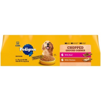 Pedigree Chopped Ground Dinner Chicken & Beef Variety Pack Wet Dog Food,12 Pack