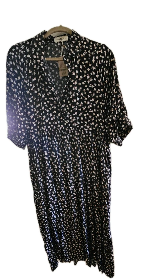 Nuevo con etiquetas Vestido Midi Natural Life Rebecca Negro Floral XL Cottage Boho Mangas 3/4 Foto 2 de 4