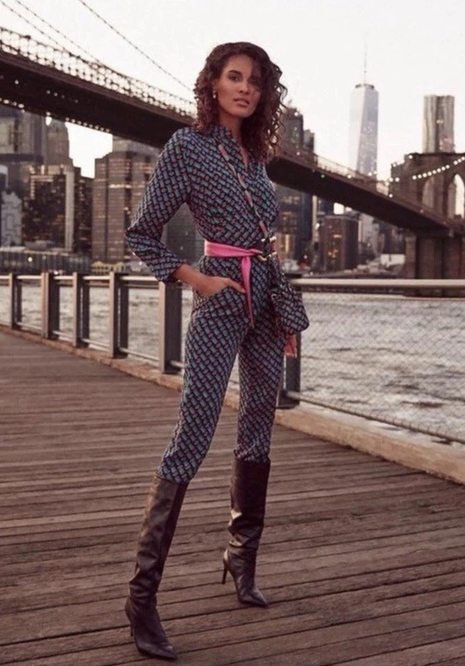 Mono de seda Diane Von Furstenberg DVF talla 6 verde fucsia negro Foto 3 de 4