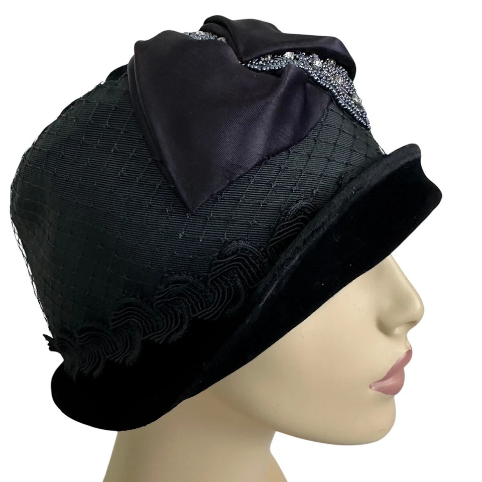 Chapéu Patricia Josephine ASD Feminino Preto Cloche Flapper 1920 Pequeno/Médio 22 1/2" - Imagem 3 de 4