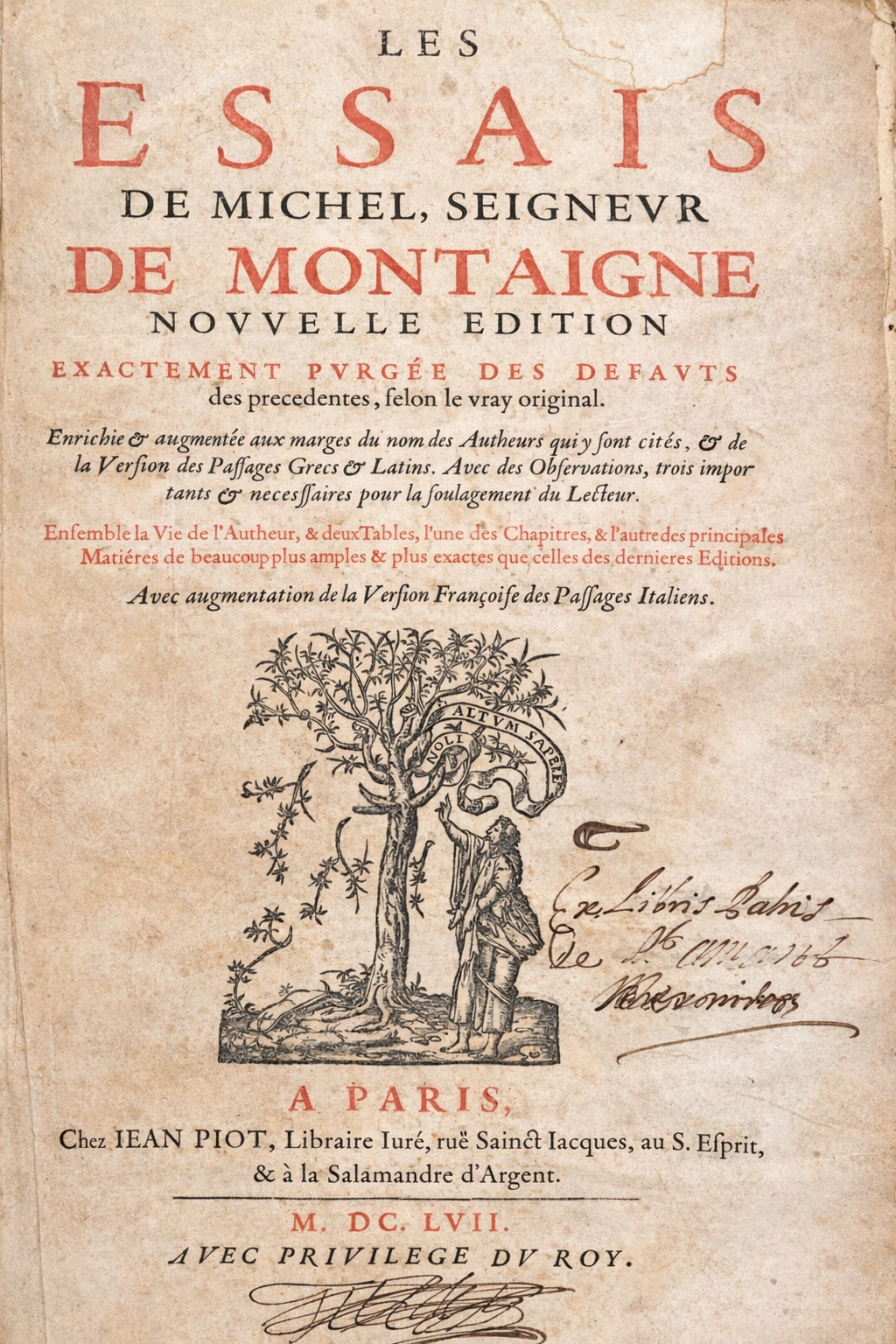 MONTAIGNE - Michel de Les essais de Michel, seigneur de Montaigne. 1657
