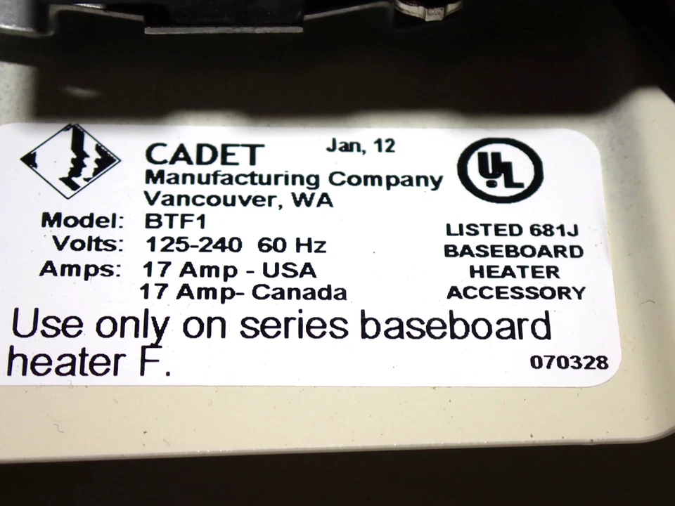 Baseboard Thermostat 125-240 60 Hz 17 Amp Model BTF1A Almond Single Pole NEW - Image 3 of 4
