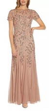 Adrianna Papell Embellished Tulle Gown,Sz 10, Rose Gold, New, No Missing Beads