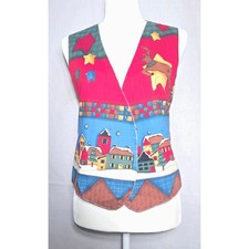 Christmas Vest Handmade Vintage Holiday Santa Reversable Print Size Sm/Med