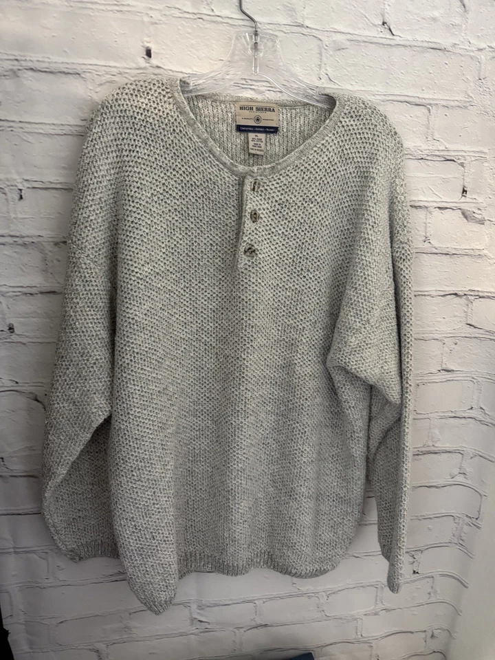 Suéter High Sierra Gris Tejido 1/4 Botón Delantero Ramio/Algodón Para Hombre Talla XL Foto 2 de 4