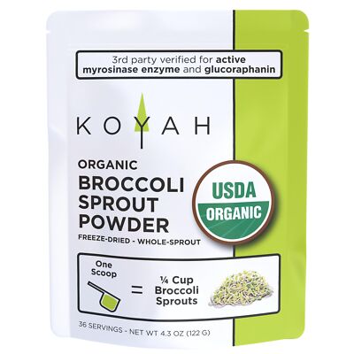 KOYAH - Organic USA Broccoli Sprout Powder 1 Scoop = 1/4 Cup Sprouts 36 Servi...