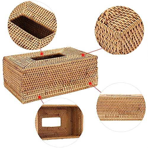 Sumnacon Tissue Box Cover Rectangle Tissue Box Rattan Tissue Box Medium Yellow - Picture 5 of 8