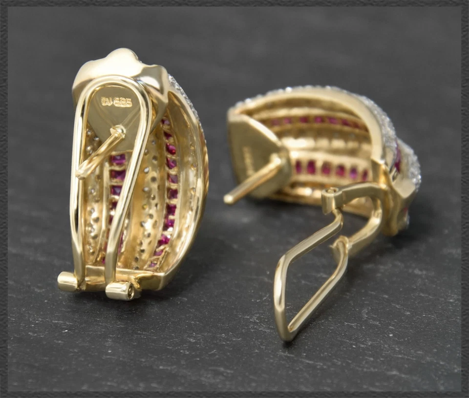 Rubin & Diamant Ohrringe mit 3,60ct von "HARRY IVENS", 585 Gold Damen Creolen - Bild 4 von 4