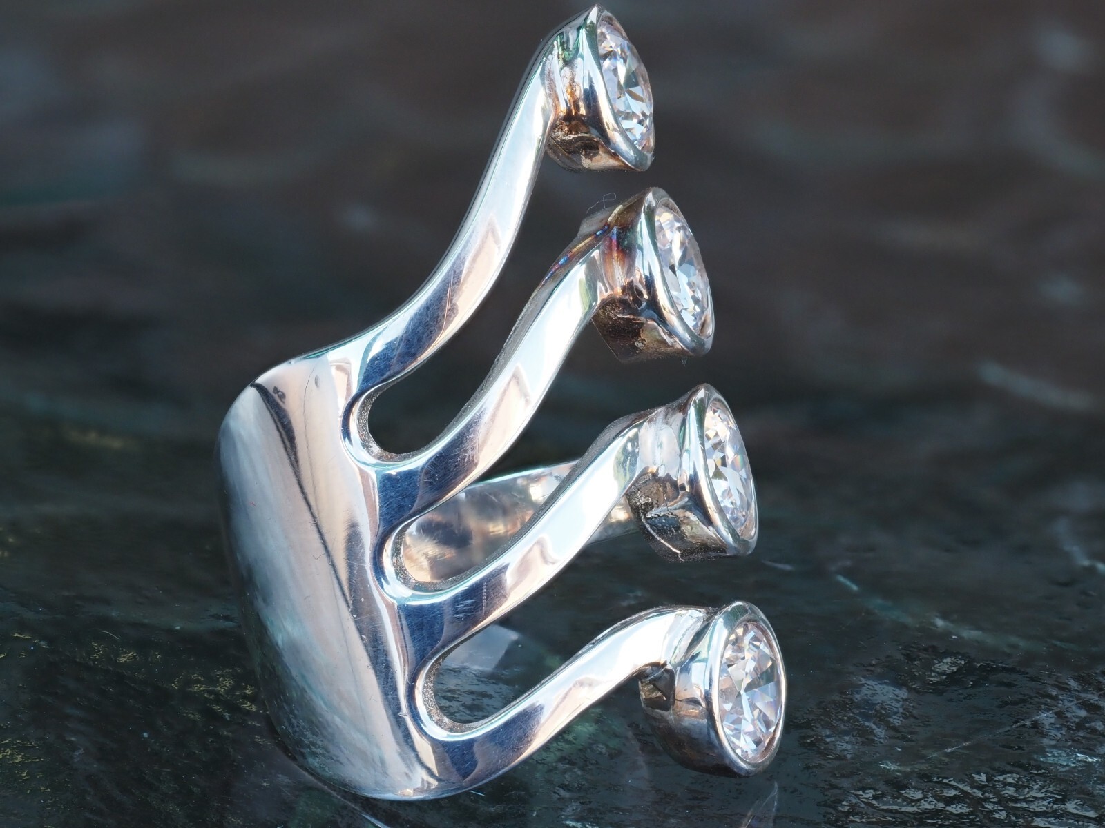 Photo 3 of Sterling Silver 4 Layer Cz Stone Ring Size N1/2 (R146)