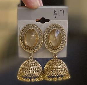 Authentic Indian Bollywood Faux Gold Plated Glass Stone Jhumka Jhumki Earrings 2.25”