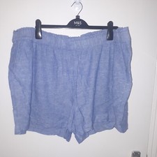 Womens' M S Chambray Blue Linen Mix Shorts UK Size 24 BNWT