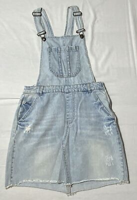 FB Sister Overall Denim Dress Distressed Raw Hem Blue Size Small