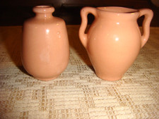 2 VINTAGE CALIFORNIA POTTERY PINK MINIATURE VASES MARKED USA