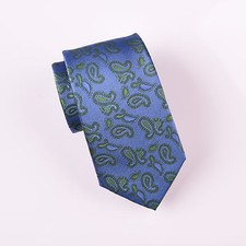 Blue Green Paisley Floral 3" Skinny Tie Microfiber 7.5cm Woven Necktie Modern GQ