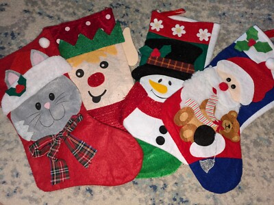 Cat, Elf, Snowman And Santa Christmas Stockings lot